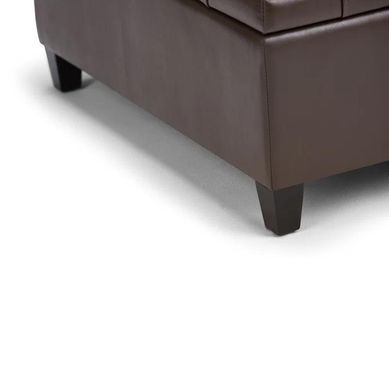 Simpli Home Harrison 36"W Upholstered Square Coffee Table Storage Ottoman with Split Lift Top
