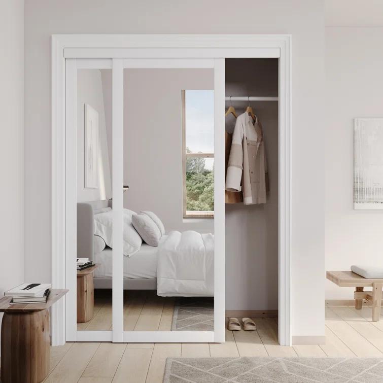 ARK DESIGN 80 in. 1 Lite Mirrored White Sliding Closet Door with Hardware Kit