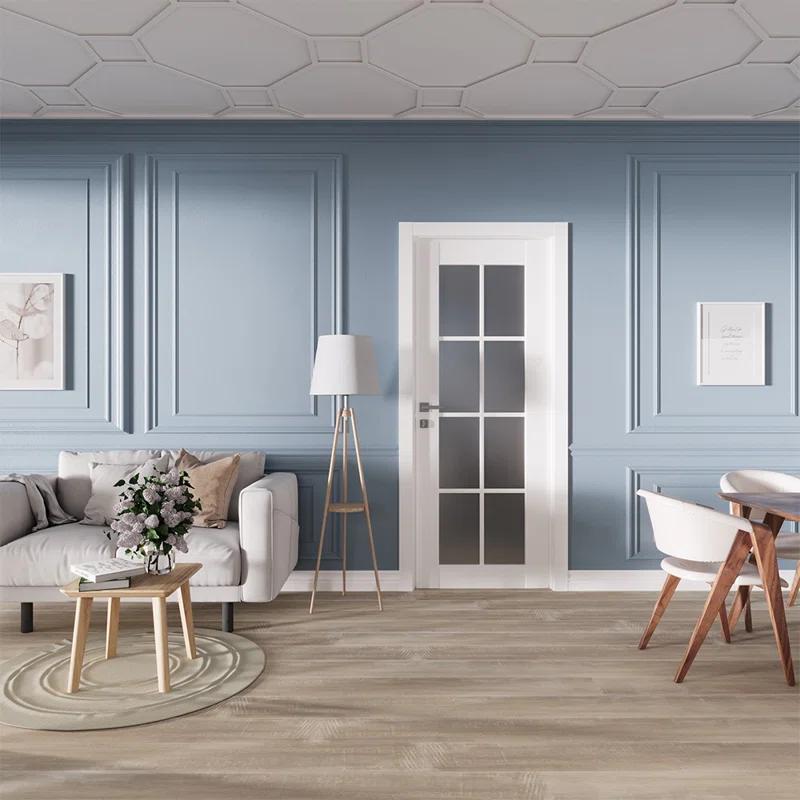 Belldinni Smart Pro 8 Lite Polar White Manufactured Wood and Frosted Glass Interior Door Slab