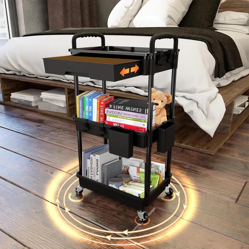 Ebern Designs 3 Tier Rolling Utility Cart With Drawer,utility Cart Made Of Multifunctional Storage Organizer Tool For Kitchen,bathroom,living Room,office