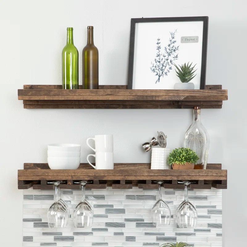 Birch Lane™ Charla Solid Wood Wall Mounted Wine Glass Rack
