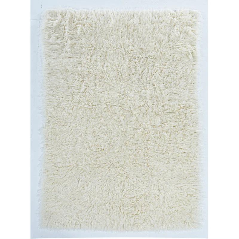 Ebern Designs Aaiden Flokati Wool Shag Hand Loomed Ivory Rug