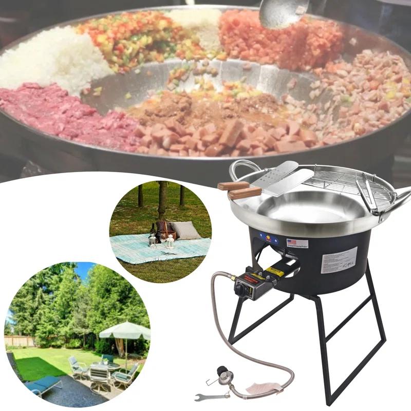 ARC 23" Stainless Steel Concave Comal Set, 30,000 BTU Propane Burner and Stand, Discada Disc Cooker.