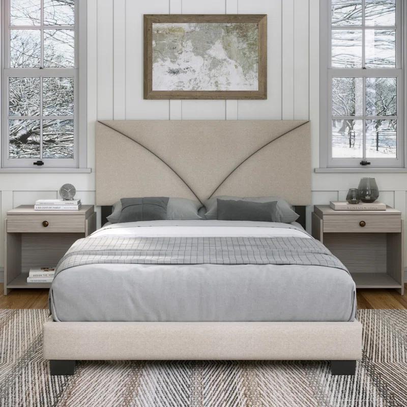 Boyd Sleep Boyd Sleep Rochelle Queen Upholstered Linen Platform Bed, Adjustable Height Headboard, 4 slat wood support Requires Bed Spring