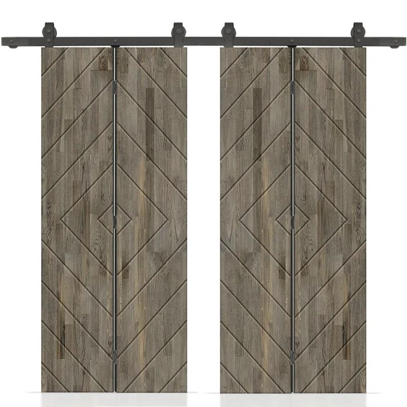 Calhome Stained Pine Wood Bi-Fold Double Barn Door with Sliding Hardware Kit