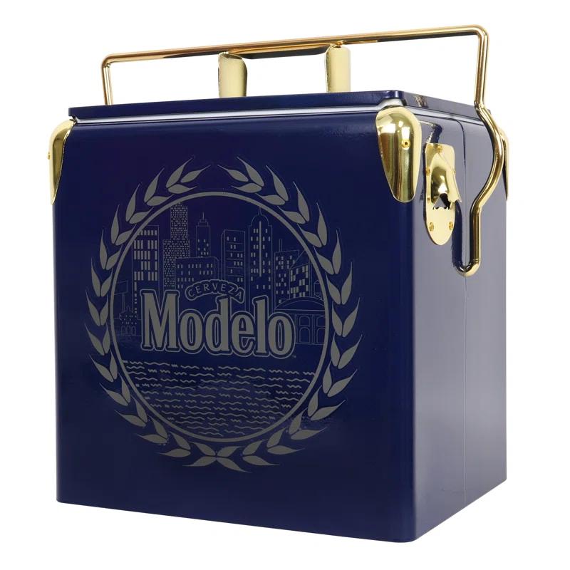 Koolatron Modelo Retro Ice Chest Cooler with Bottle Opener 13L (14 qt), Blue and Gold