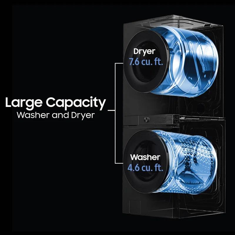 Samsung Samsung Bespoke AI Laundry Hub 4.6 cu. ft. Single Unit Washer and 7.6 cu. ft. Gas Dryer WH46DBH500GVA3