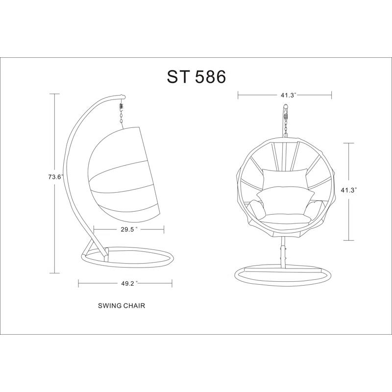Manhattan Comfort Kamberlyn Swing Chair with Polyester Cushions and Metal Stand in Saddle Brown and Cream