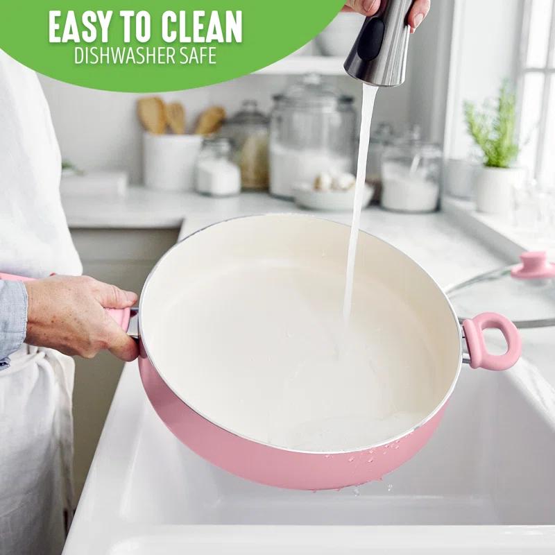 GreenLife GreenLife Soft Grip Healthy Ceramic Nonstick, 5QT Saute Pan Cooker With Helper Handle And Lid