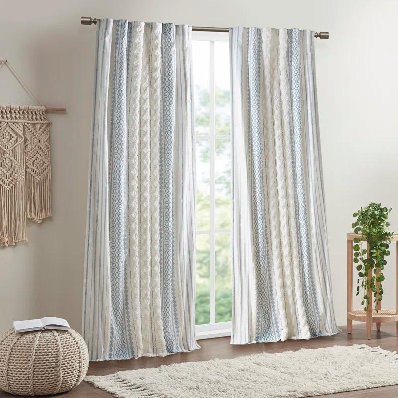 INK+IVY Imani Cotton Printed Boho Single Curtain Panel with Chenille Stripe and Lining
