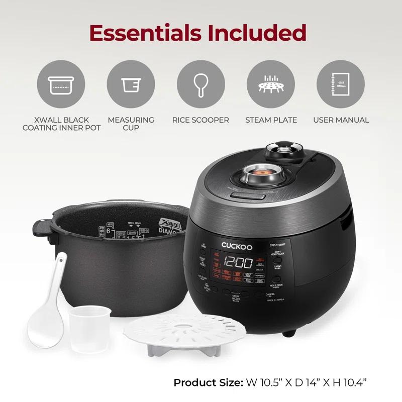 Cuckoo Electronics CUCKOO 6-Cup Twin Pressure Rice Cooker & Warmer with Nonstick Inner Pot, 14 Menu Options, Safe Steam Release, 3 Voice Guide, Auto Clean (Black) CRP-RT0609FB