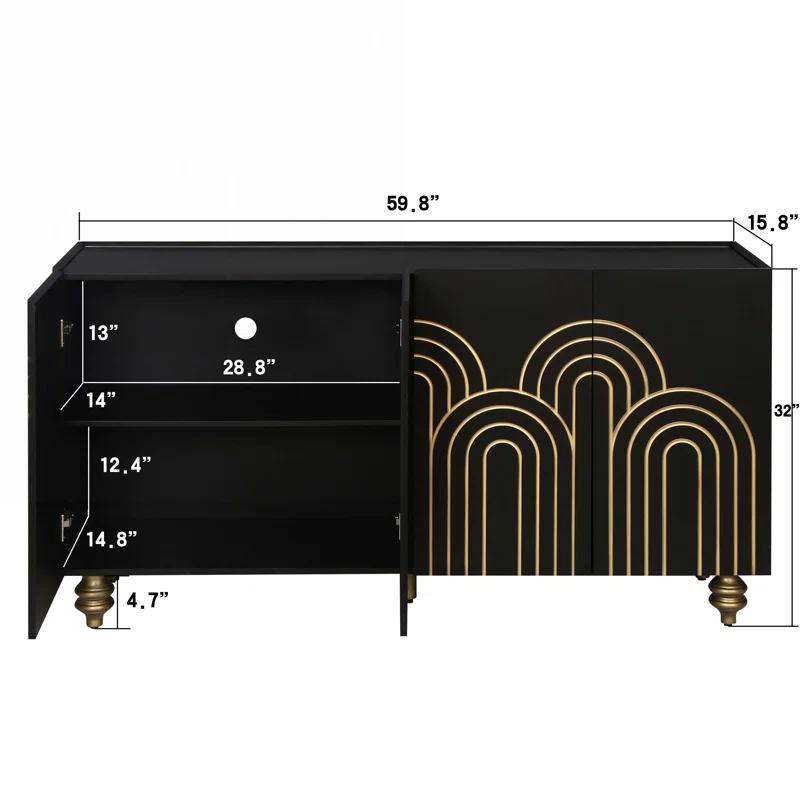 Black MDF 4-Door Storage Cabinet with Adjustable Shelves