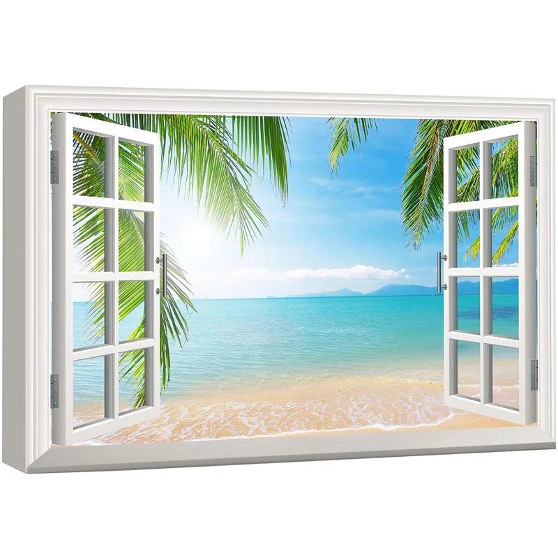 IDEA4WALL Window Scenery " Landscape Tropical Palm Tree Beach Nature Wilderness "