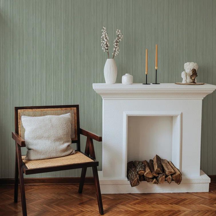 Tempaper & Co. 28 sq ft Faux Grasscloth Removable Peel and Stick Wallpaper Textured Sage : Vinyl, Self-Adhesive, Wood Grain Design