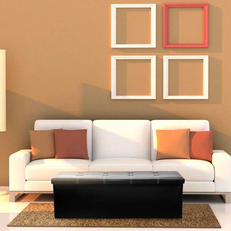 Sorbus Sorbus 43" Wide Faux Leather Tufted Rectangle Standard Ottoman with Storage in Black