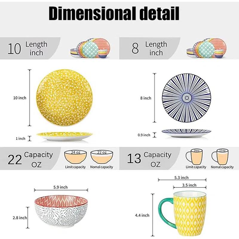 Ceramic 16 Piece Tableware Set 4, Includes Plates, Plates, Bowls, Dinnerware Set, Dishwasher-Safe, Can Be Used For Family Gatherings, Restaurants, Parties,