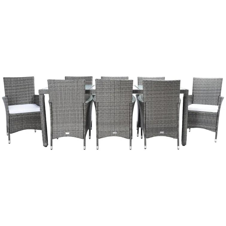 Safavieh Hailee 8 - Person Wicker Patio Dining Set with Rectangular Table , Cushions Included