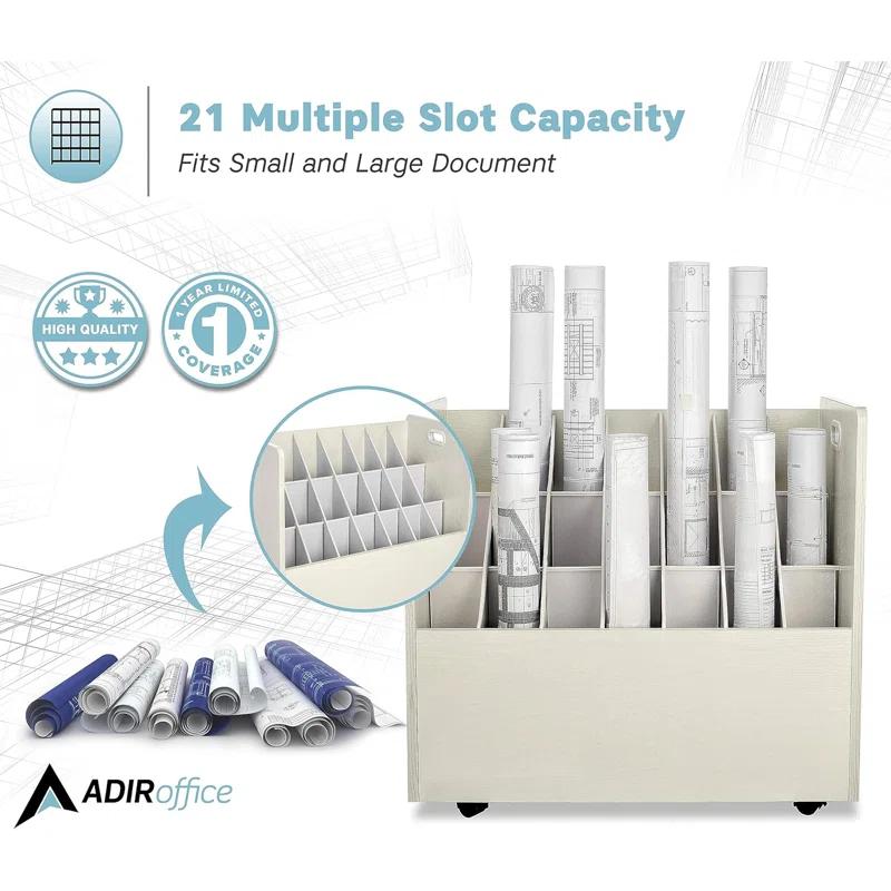 AdirOffice Adiroffice 21-Slot Mobile Rolling Wood Blueprint Roll File Large Document Organizer (Set of 2)