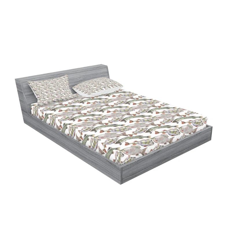Ambesonne Ambesonne Fishes Fitted Sheet & Pillow Sham ,Multicolor