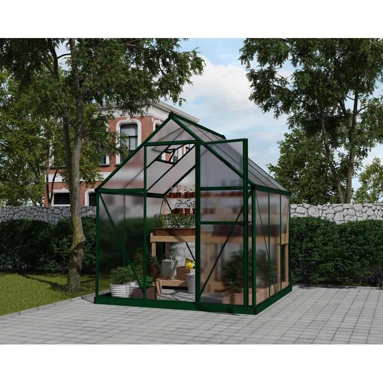 Canopia Palram - Canopia Mythos 6' W X 8' D Greenhouse Walk-In Hobby Twin Wall Polycarbonate Aluminum Frame Greenhouse Kit With Roof Vent - Green