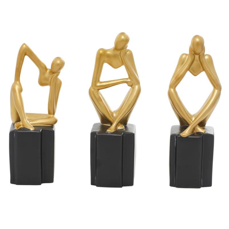 CosmoLiving by Cosmopolitan Porcelain Ceramic Sitting Thinker People Decorative Sculpture Set