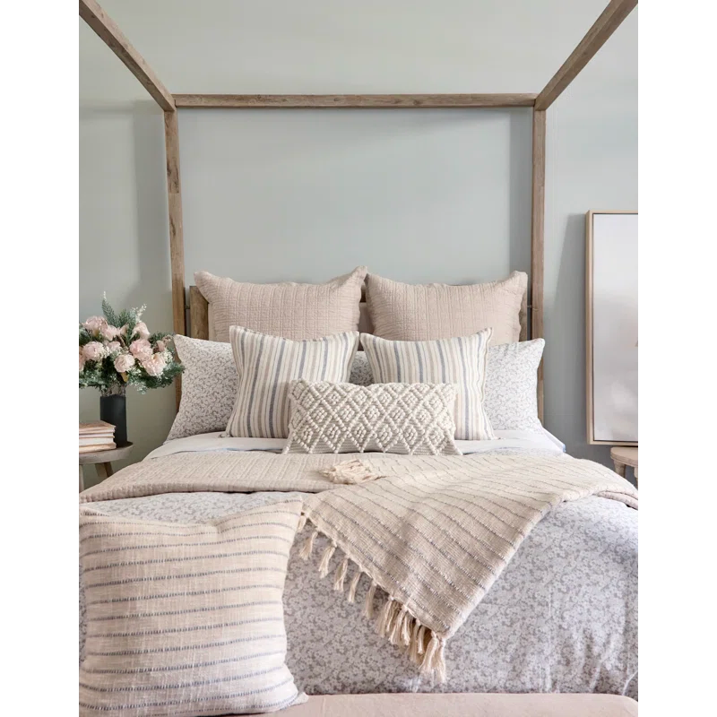 Jojo Cotton Oversized Throw by Pom Pom at Home - Ivory and Blue Grey