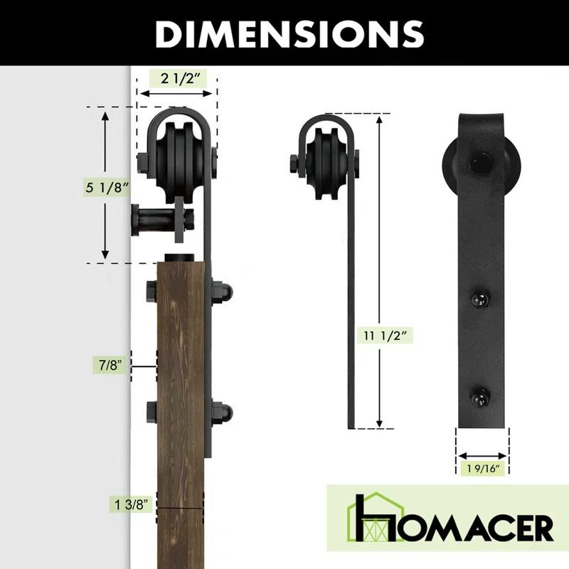 Homacer H Design Color Solid Pine Wood Unassembled Door with Black Rustic Installation Hardware Kit