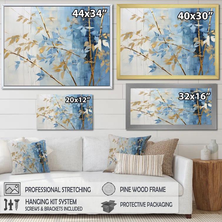 Design Art Blue And Gold Bamboo Dance - Bamboo Canvas Wall Art_106586 | Wayfair