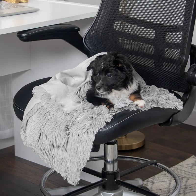 QUALITY FLOORING INC. Waterproof Throw Blanket For Dogs & Indoor Cats, Washable - Shaggy Plush Calming Long Faux Fur & Velvet Dog Blanket