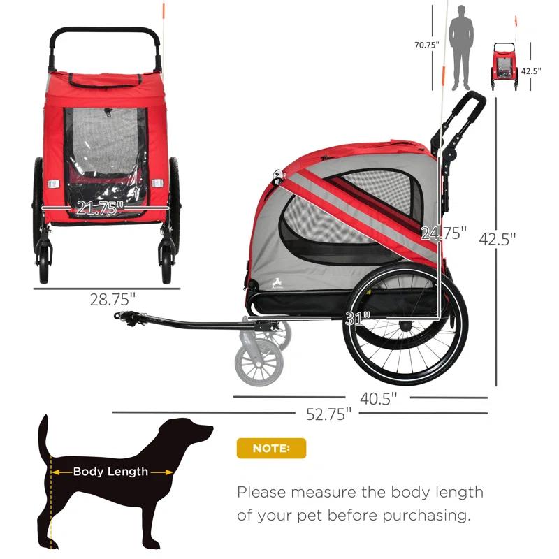 Foldable Pet Jogger Stroller with Detachable Carrier