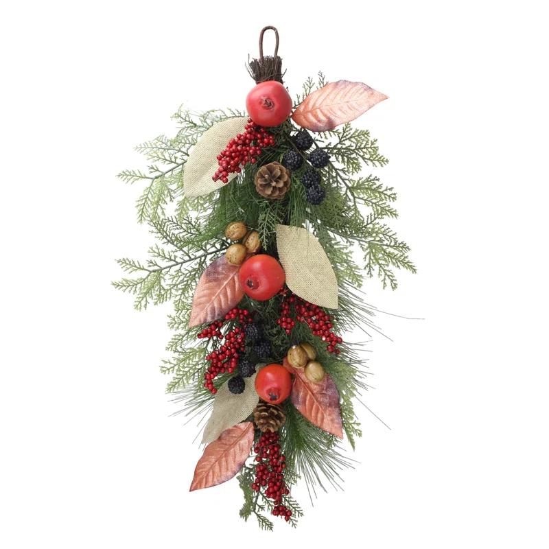 Northlight Seasonal 30" Autumn Harvest Mixed Berry and Pine Needle Artificial Teardrop Swag - Unlit