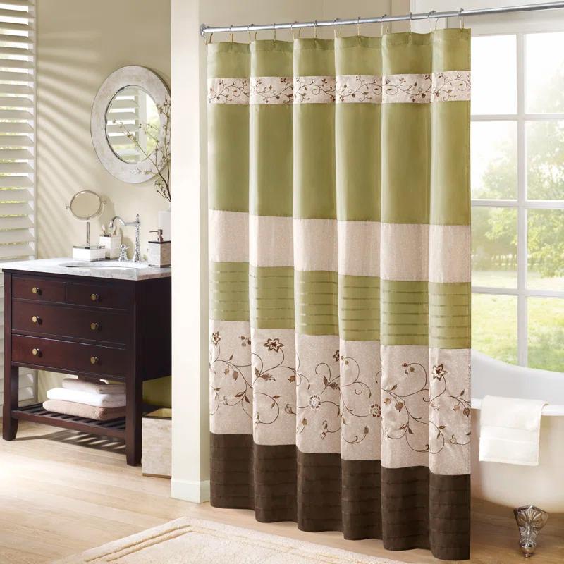 Madison Park Serene Faux Silk Embroidered Floral Shower Curtain