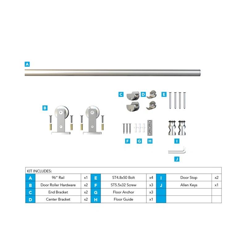 Sliding Rolling Barn Door Hardware Kit for Single Wood Doors with Fittings