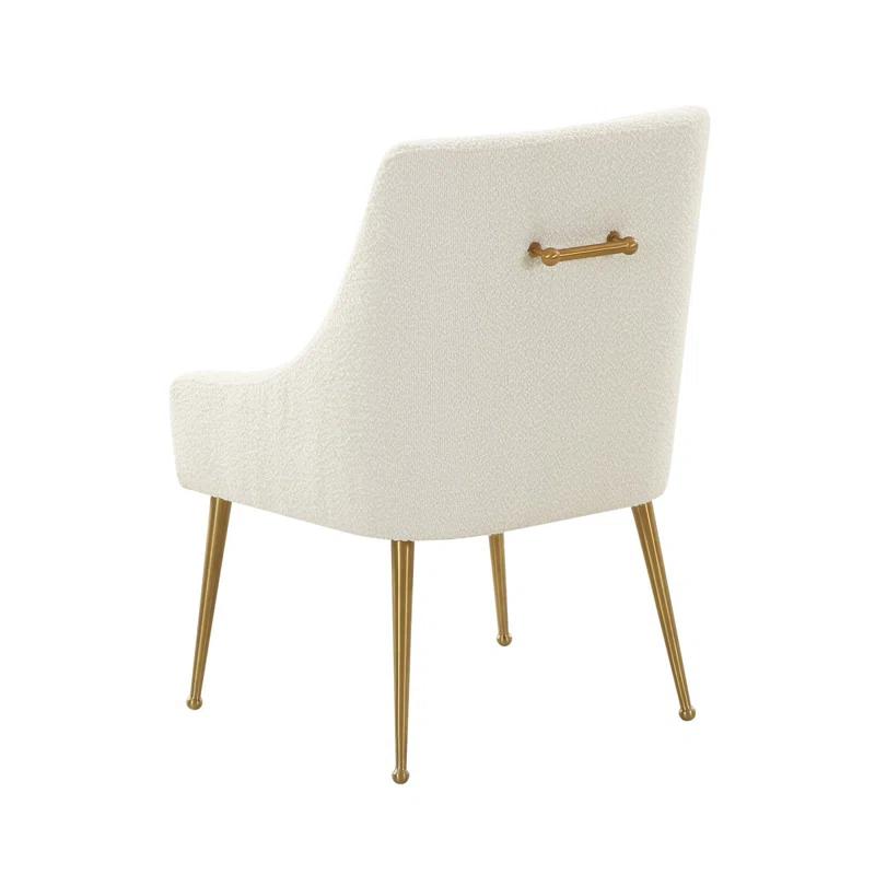 Cream Boucle Upholstered Dining Chair with Gold Metal Legs