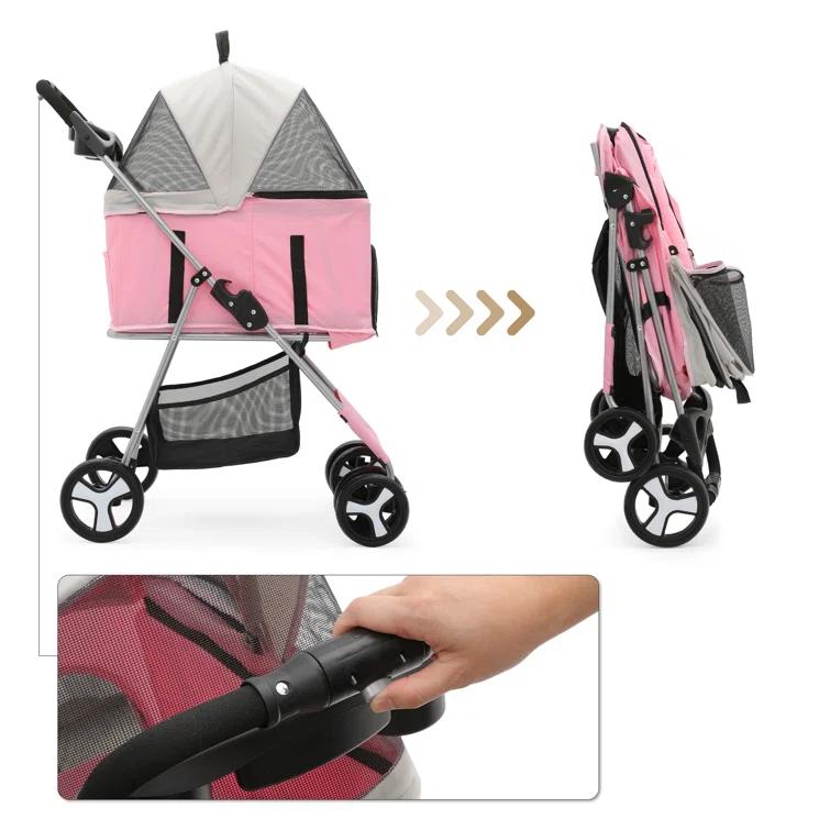 MoNiBloom Folding Pet Stroller, Foldable Dog Jogger Stroller with Detachable Carrier, Basket and Cup Holder