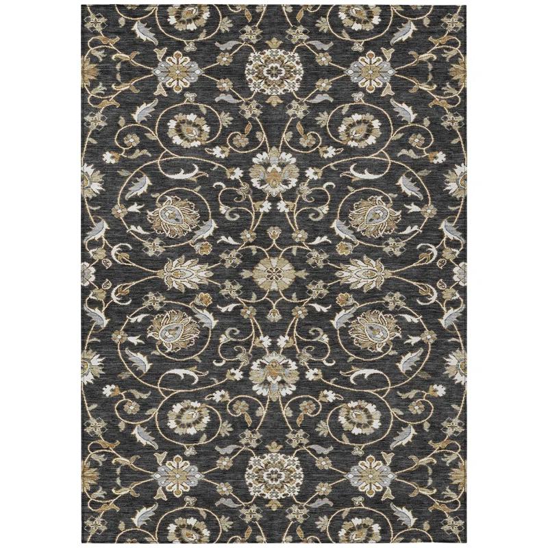 Machine Washable Indoor/Outdoor Chantille ACN1149 Black Rug