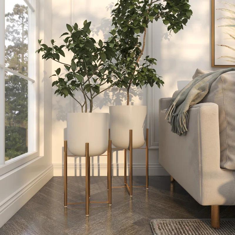 CosmoLiving by Cosmopolitan 2 - Piece Metal Dome Indoor Outdoor Planter with Removable Stand Set