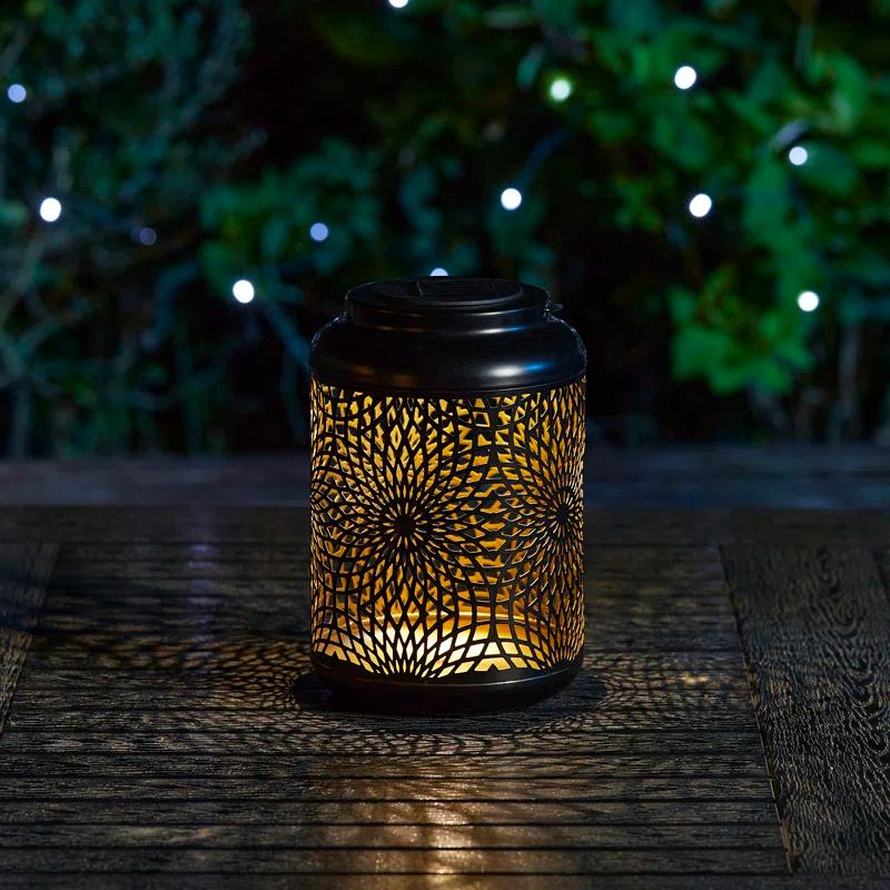 Winston Porter 8.75"H Metal Cutout Solar Powered Outdoor Hanging Lantern