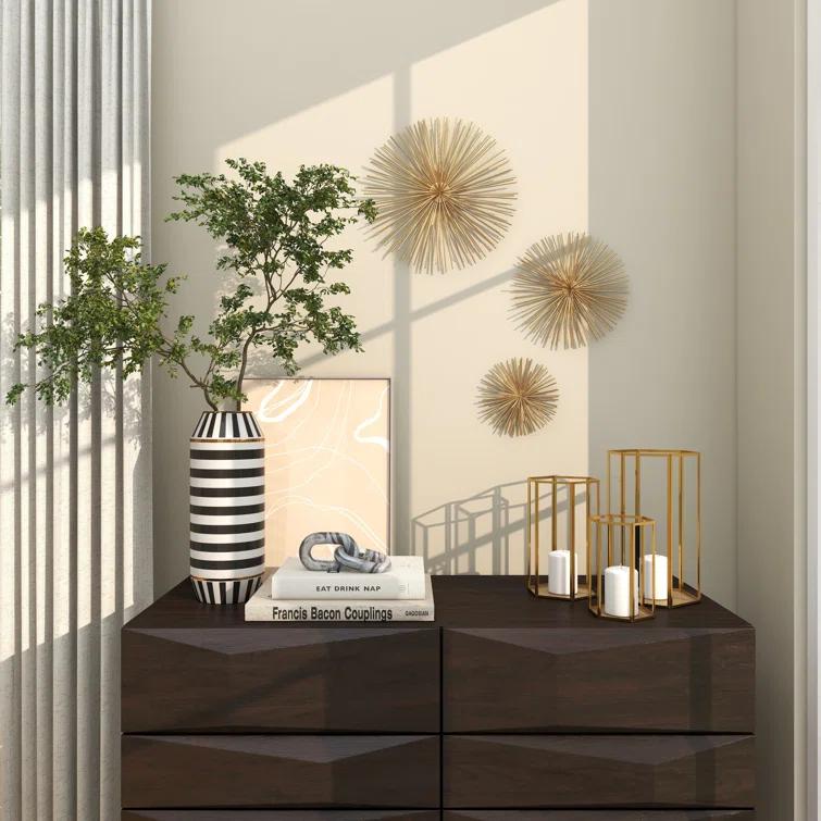 CosmoLiving by Cosmopolitan Gold Metal Starburst 3D Short Spike Home Wall Decor, Set of 3 6", 9", 12"W