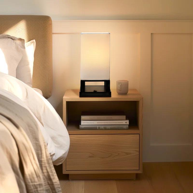 Brightech Maxwell 14 in. Mid-Century Modern LED Bedside Table Lamp with Fabric Square Shade