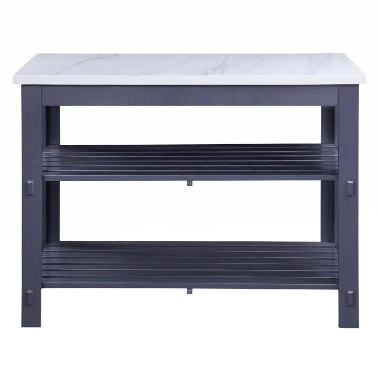 Latitude Run® Marble Top & Gray Finish Kitchen Island