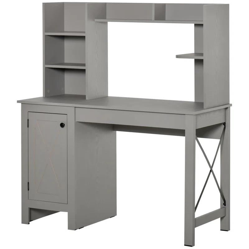 Gracie Oaks Farmhouse Computer Desk With Hutch And Cabinet, Home Office Desk With Storage, For Study