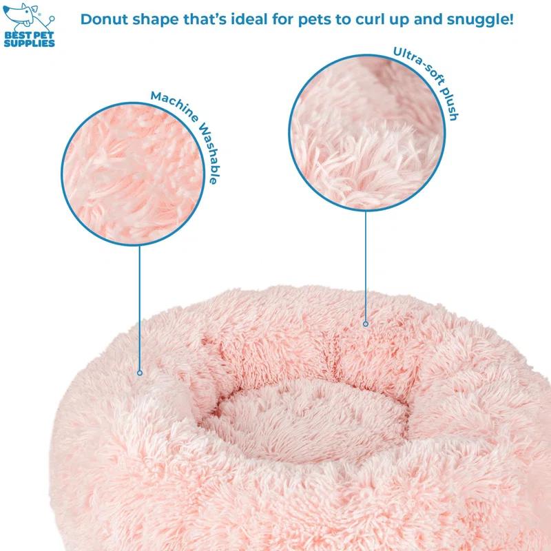 Best Pet Supplies Donut Dog Bed with Faux Fur, Anti-Anxiety Cushion, Slip-Resistant