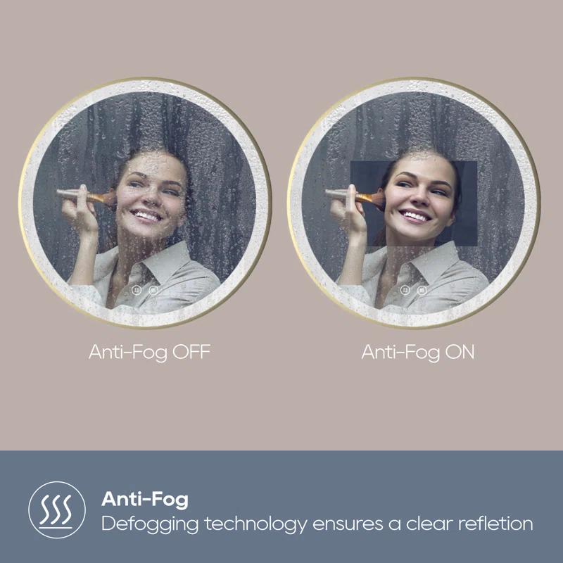 Deluxe Living Modern Round Illuminated Dimmable LED Anti Fog Makeup Bathroom Vanity Mirror