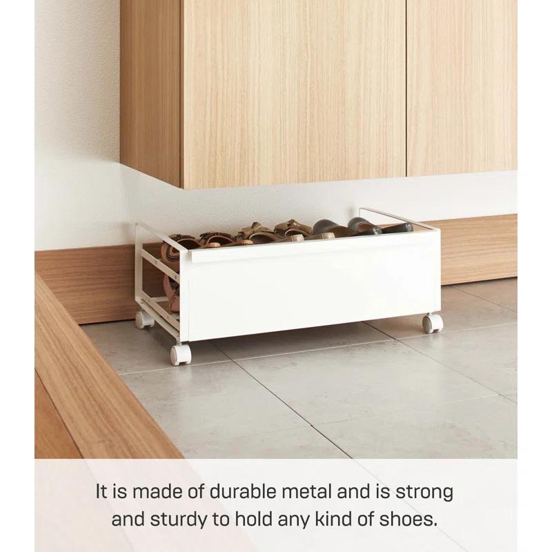 Yamazaki Home Rolling Shoe Rack, Steel, Holds 4 shoes, 6 heels, Wheels