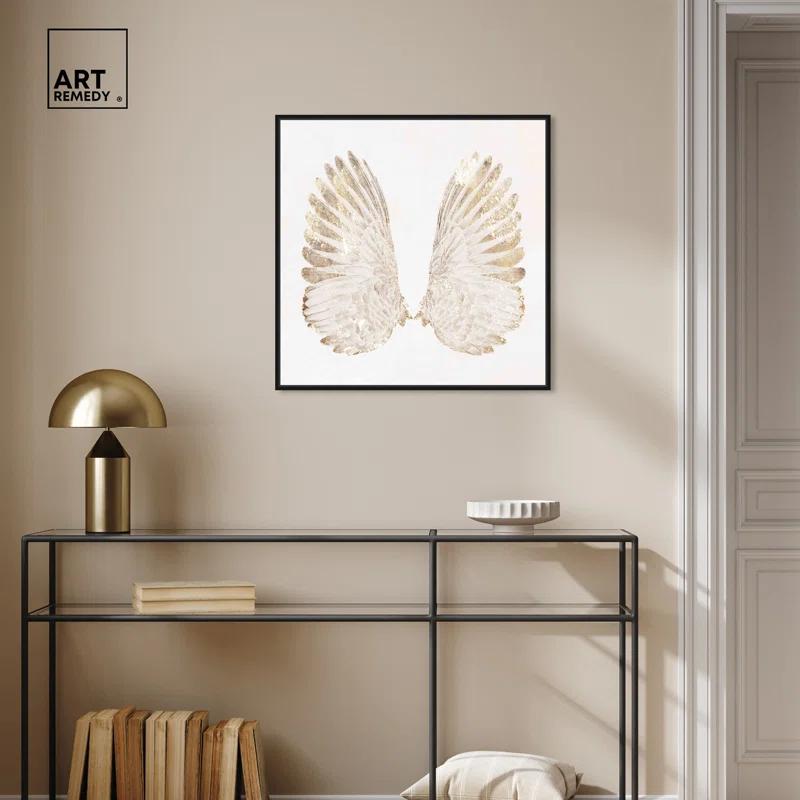Art Remedy Soft Angel Wings Canvas Elegant White Gold Wall Art by Art Remedy