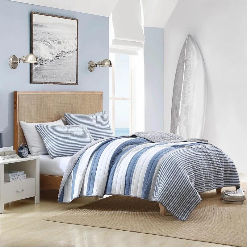 Nautica Fairwater Cotton Reversible Blue Quilt Set