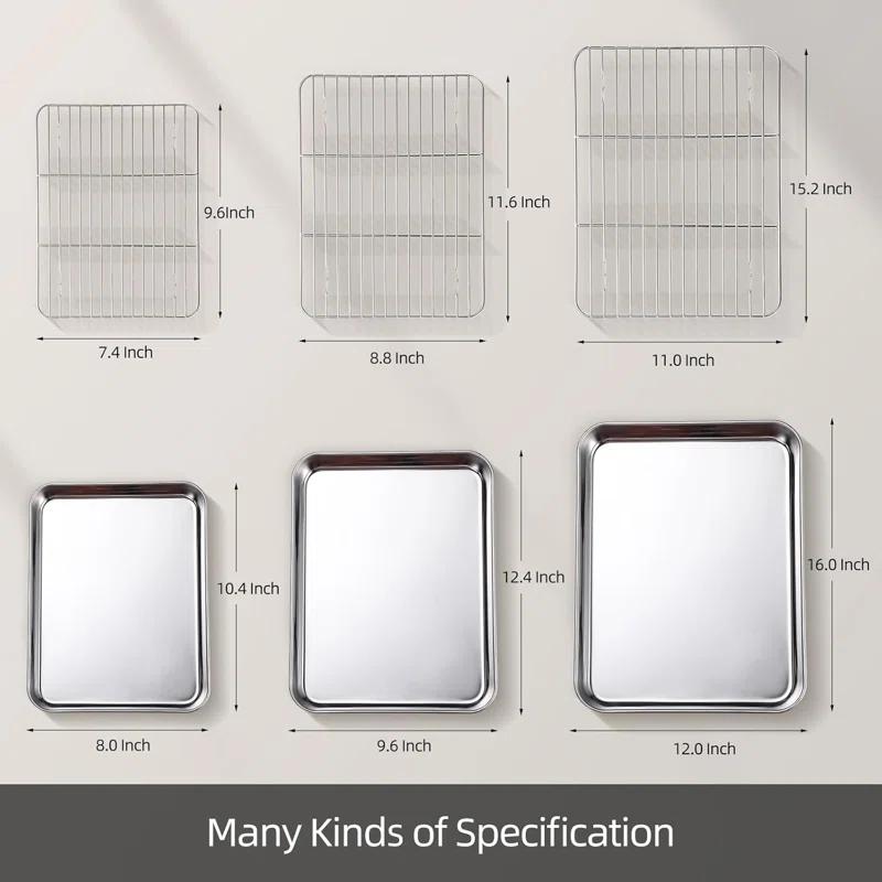 Anadea Baking Sheet With Cooling Rack Set Of 6, 3 Premium Stainless Steel Cookie Sheets And 3 Wire Racks, Kitchen Nonstick Baking Pans Set Includes 3 Different Sizes, Heavy Duty Non Toxic