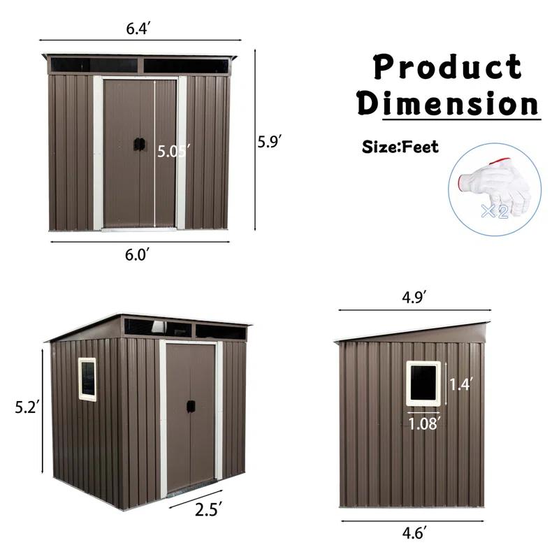 HomeViewto 6Ft X 5Ft Outdoor Metal Storage Shed With Window Transparent Plate