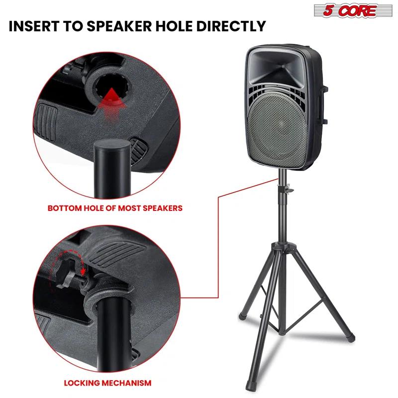 Inbox Zero 5 Core Speaker Stand Tripod Heavy Duty Adjustable Up to 72 Inch DJ Studio Monitor Stands Pole Mount